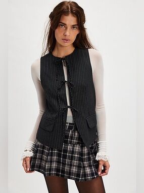 Free People Black Pinstripe Vest
